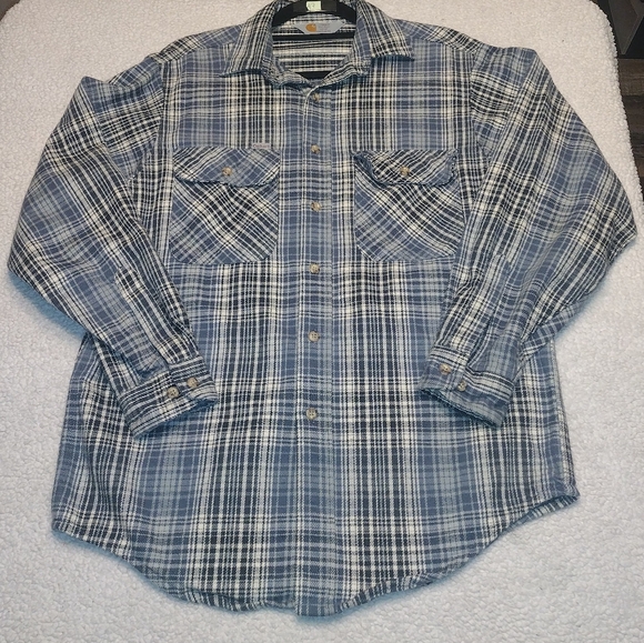 Vintage Men's Carhartt Button-Up Flannel, Size Medium, Blue Plaid - Picture 2 of 12